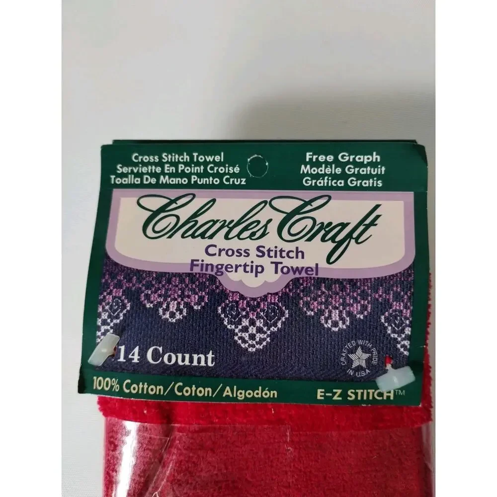 Lot of 3 Charles Craft Cross Stitch Fingertip Towels - Cranberry Red 14 CT